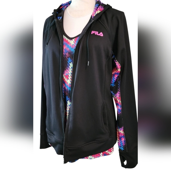Fila Sport Bundle Lot Zip Jacket Leggings Tank Top Set Women's XL Black Pink - Picture 1 of 15